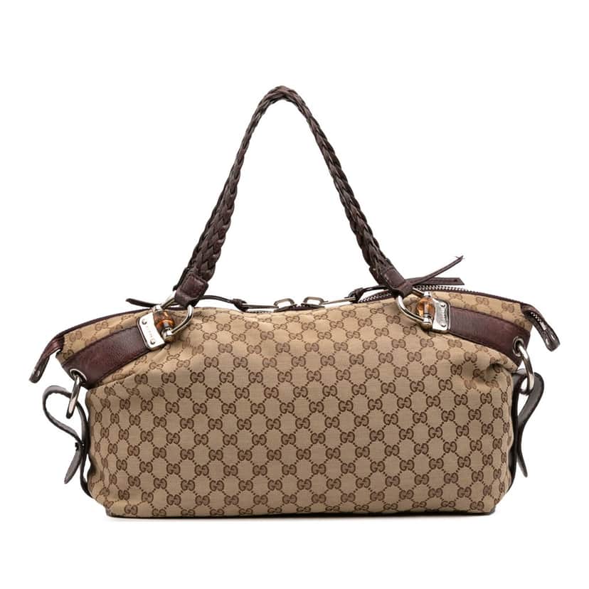 Gucci Medium GG Canvas Bamboo Bar Tote Brown Canvas Good condition - Front View