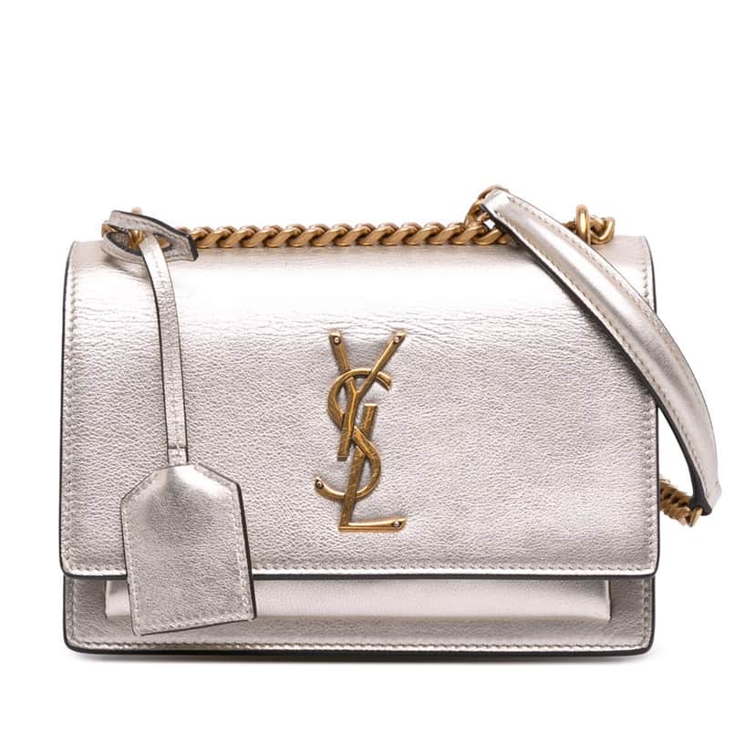 Saint Laurent Small Metallic Calfskin Monogram Sunset Crossbody Gold Leather Good condition - Front View