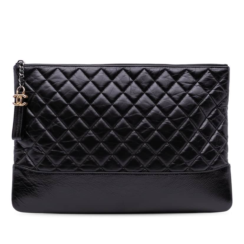 Chanel Large Aged Calfskin Gabrielle O Case Clutch Black Leather Good condition - Front View