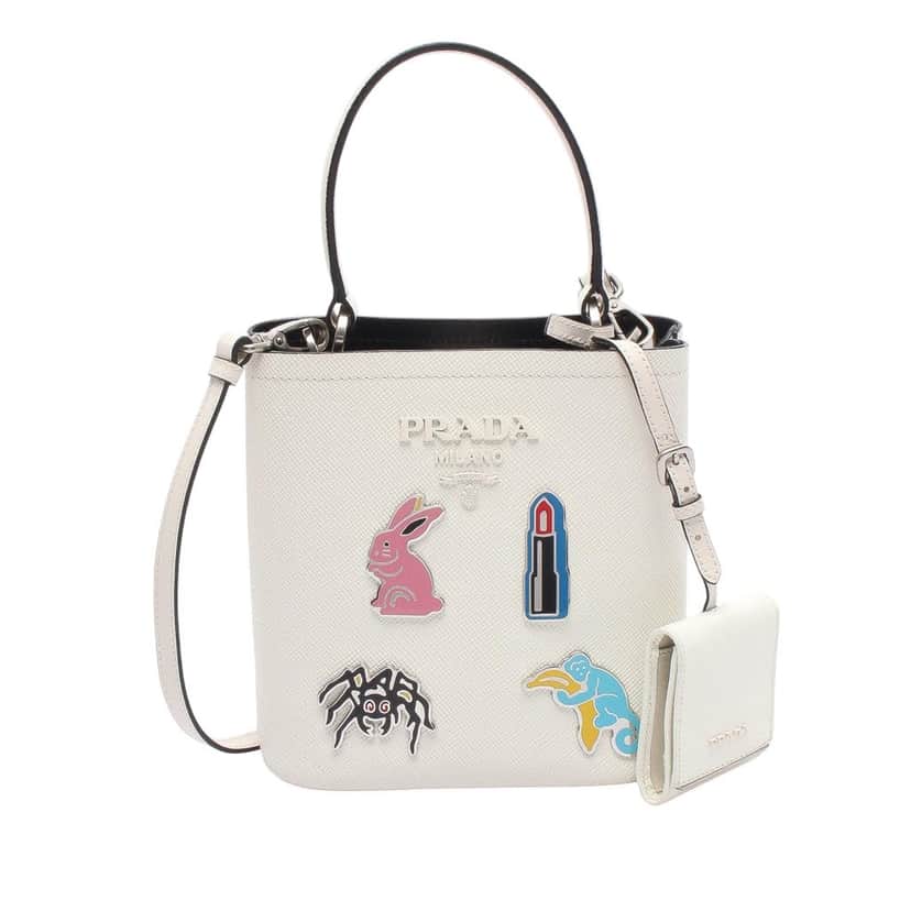 Prada Small Saffiano Cuir Smalto Panier Satchel White Leather Good condition - Front View