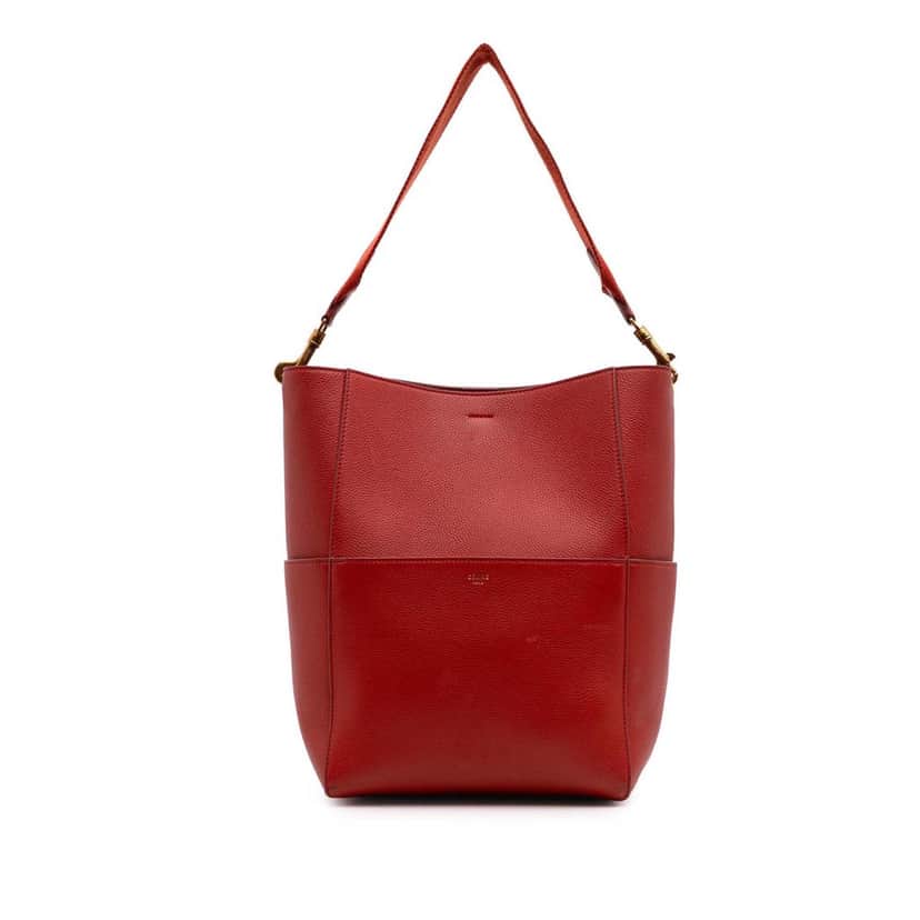 Celine Medium Leather Seau Sangle Bucket Bag Red Leather Very good condition - Front View