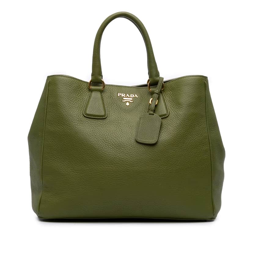 Prada Vitello Daino Open Convertible Tote Green Leather Good condition - Front View