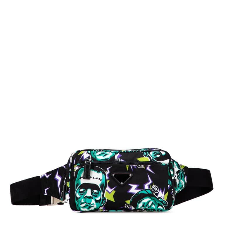 Prada Universal Studios Tessuto Frankenstein Belt Bag Black Good condition - Front View