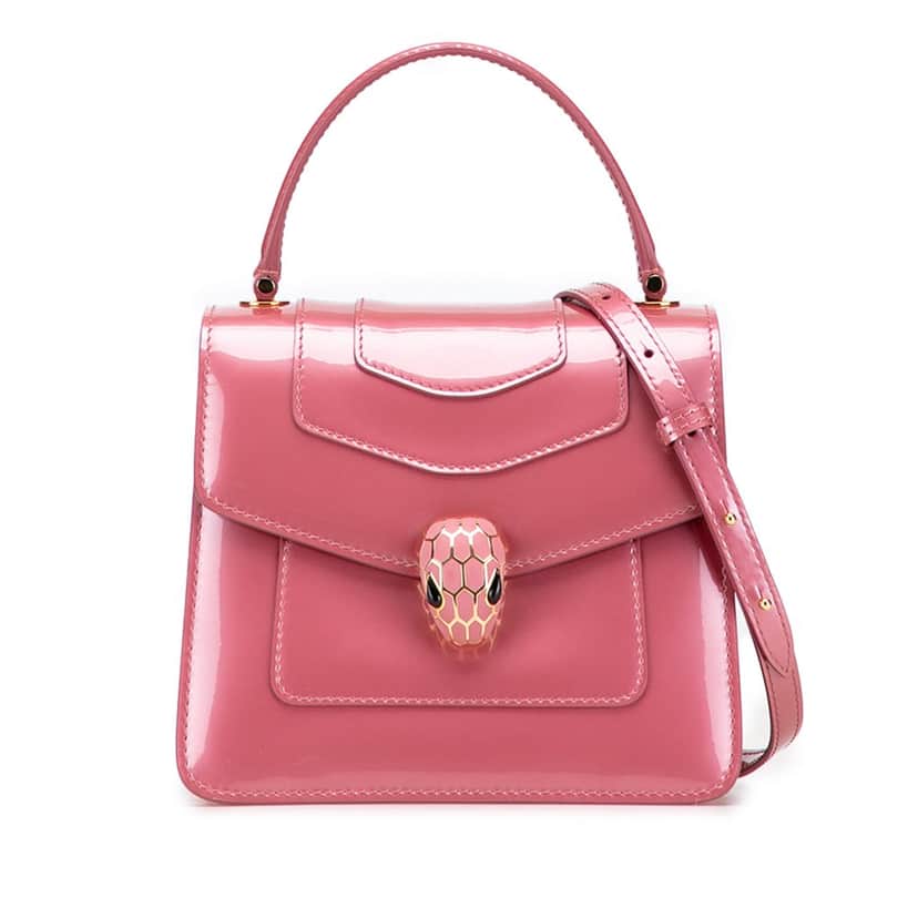 Bvlgari Patent Serpenti Forever Top Handle Satchel Pink Leather Good condition - Front View