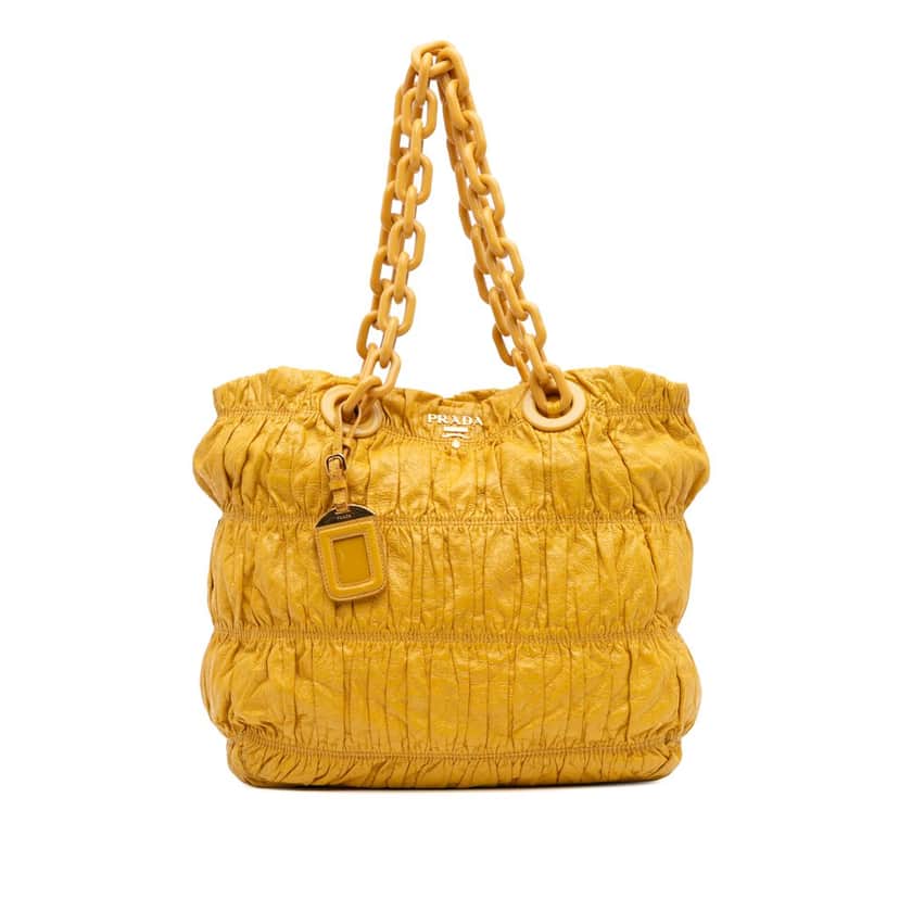Prada Vernice Gaufre Chain Tote Yellow Leather Good condition - Front View