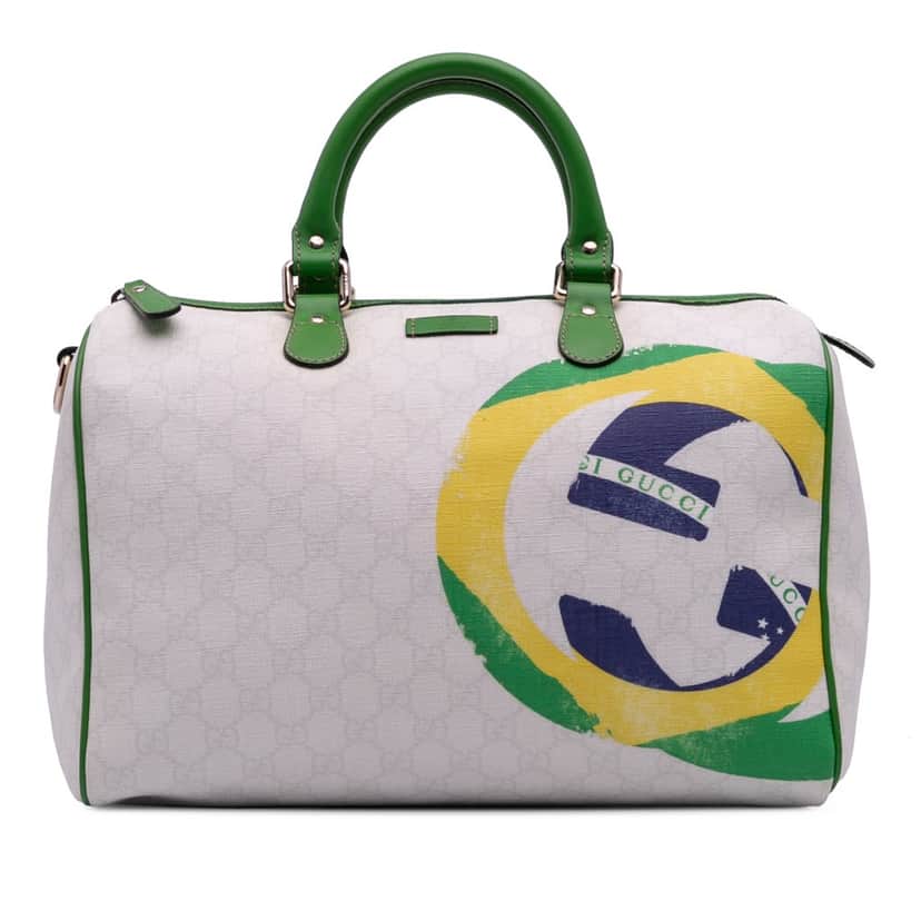Gucci Medium GG Supreme Brazilian Flag Joy Boston Bag White Canvas Good condition - Front View