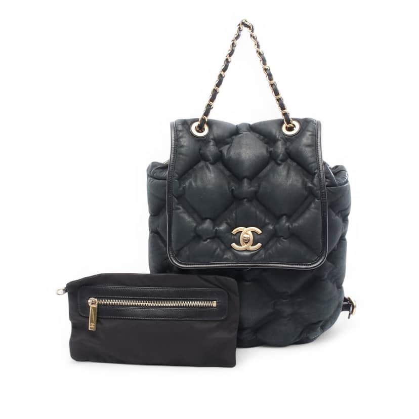 Chanel Quilted Iridescent Calfskin Chesterfield Backpack Black Leather Good condition - Front View