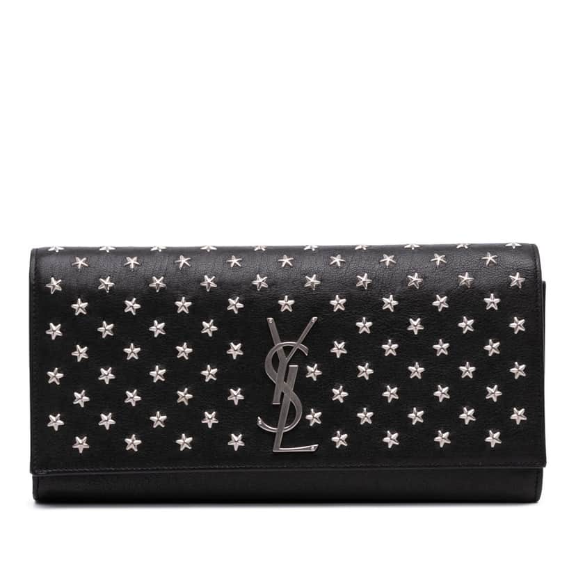 Saint Laurent Leather Star Studded Cassandre Clutch Black Leather Good condition - Front View