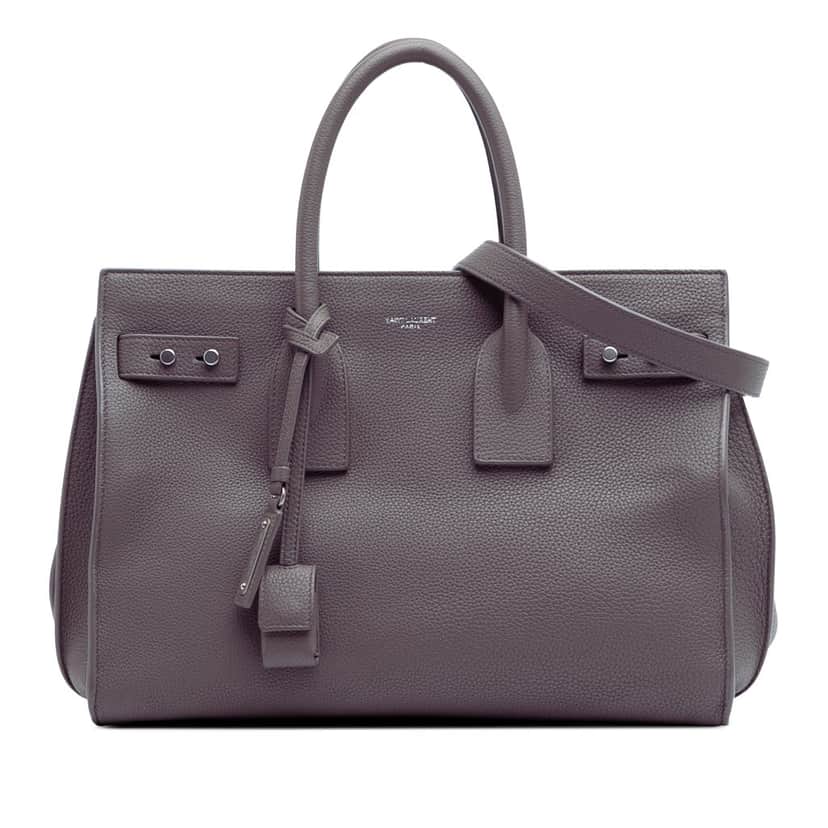 Saint Laurent Small Grained Calfskin Supple Sac De Jour Satchel Grey Leather Good condition - Front View
