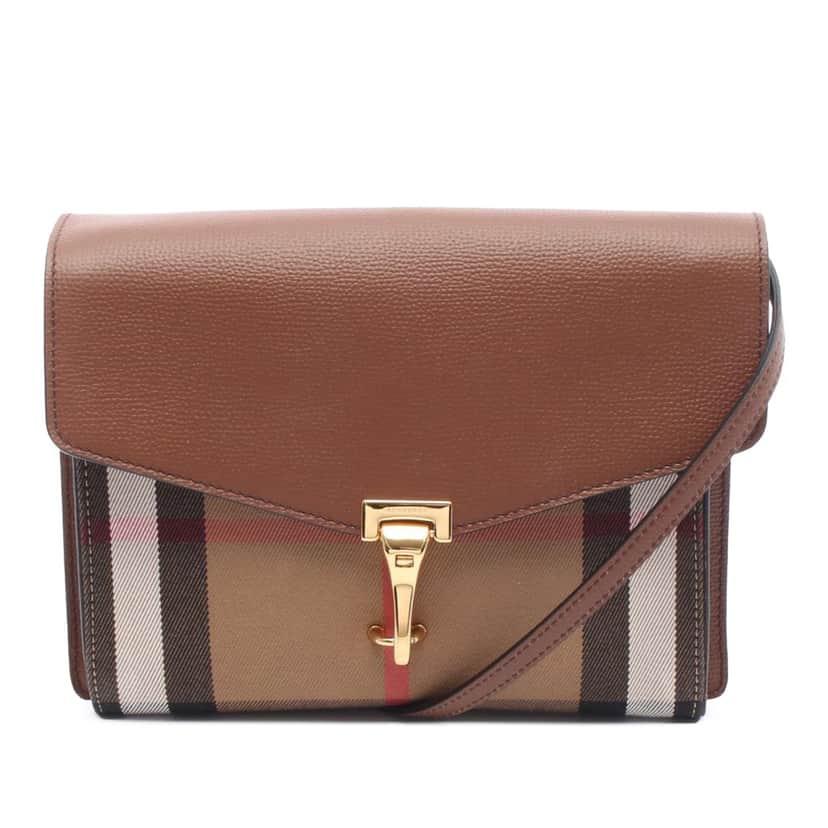 Burberry Small Leather and House Check Canvas Derby Macken Crossbody Brown Canvas Good condition - Front View
