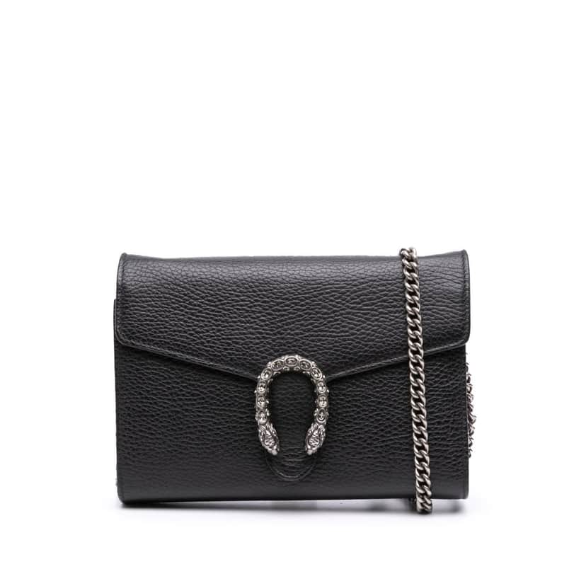 Gucci Mini Leather Dionysus Wallet on Chain Black Leather Good condition - Front View