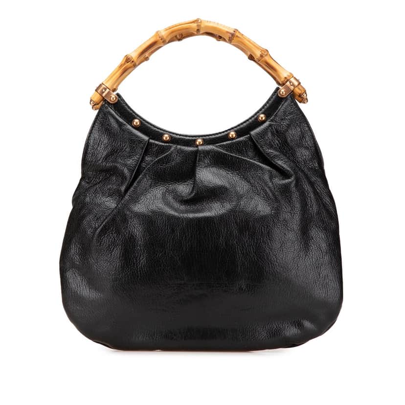 Gucci Studded Calfskin Bamboo Hobo Black Leather Good condition - Front View