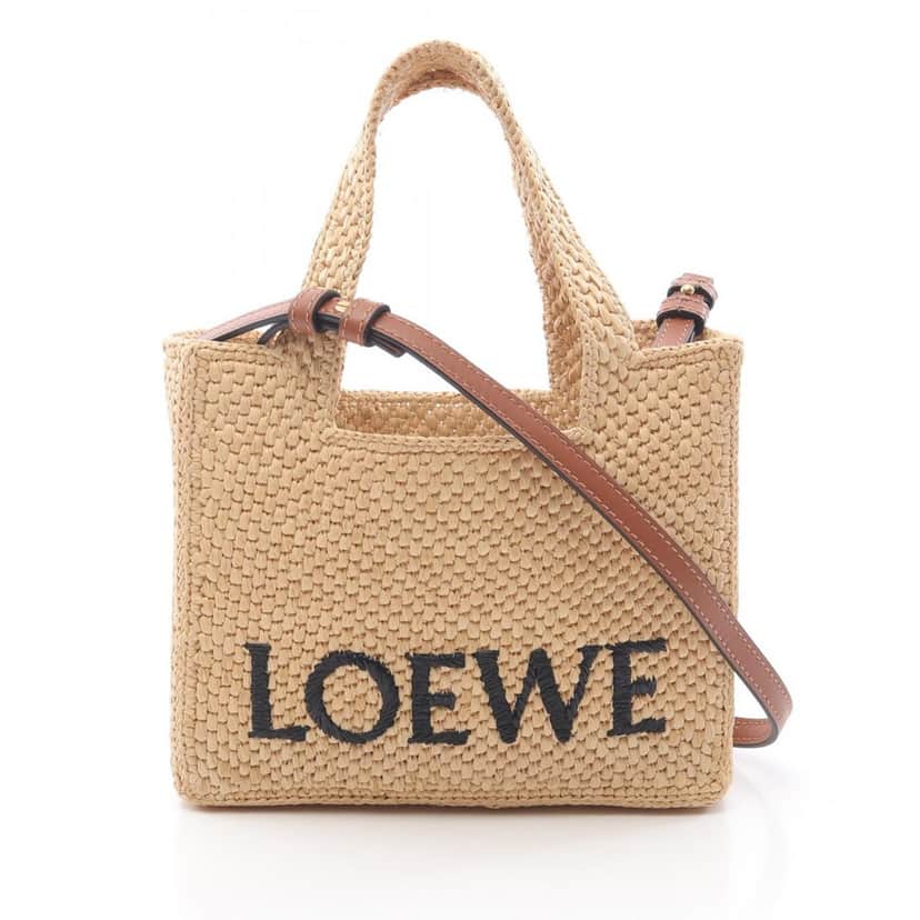 Loewe Mini Raffia Font Tote Brown Good condition - Front View