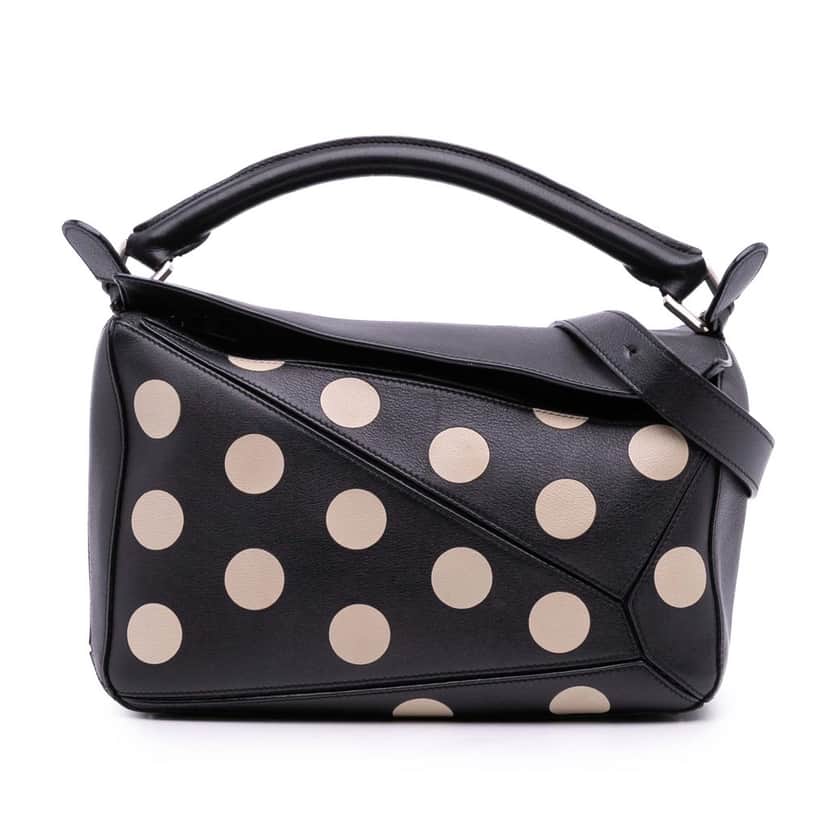 Loewe Medium Calfskin Polka Dot Puzzle Satchel Black Leather Good condition - Front View