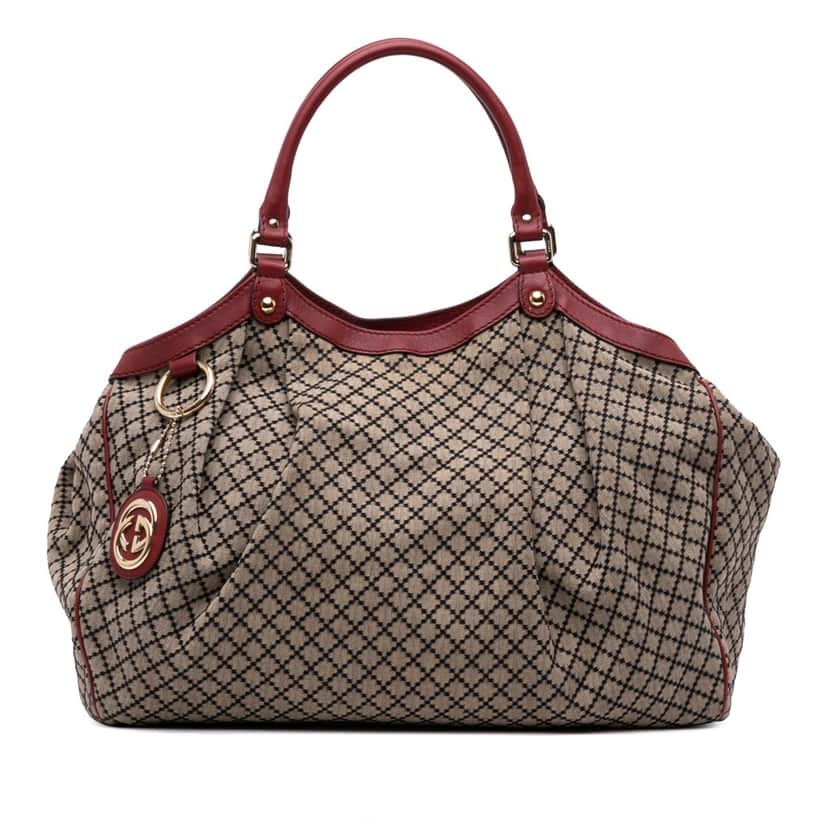 Gucci Large Diamante Canvas Sukey Tote Brown Canvas Good condition - Front View