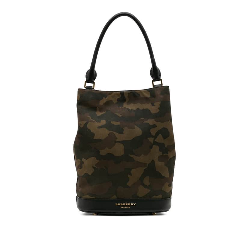Burberry Suede Camouflage Bucket Bag Brown Leather Good condition - Front View