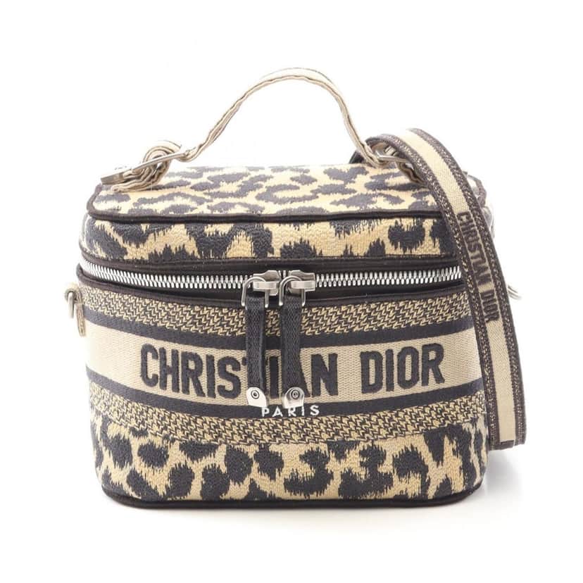 Dior Mizza Small Embroidered Canvas Diortravel Leopard Vanity Case Brown Canvas Good condition - Front View