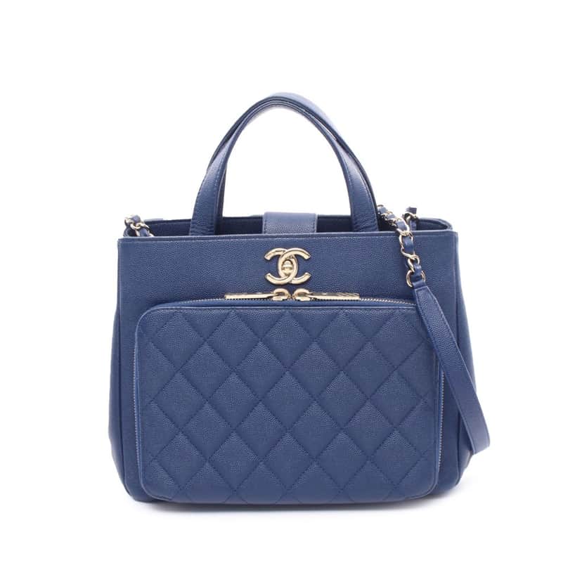 Chanel Small Quilted Caviar Business Affinity Satchel Blue Leather Good condition - Front View