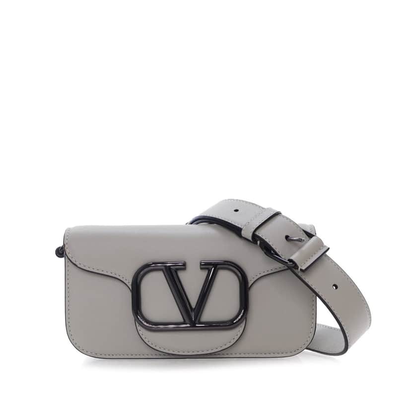 Valentino Small Calfskin VLogo Loco Satchel Grey Leather Good condition - Front View
