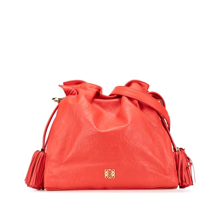 Loewe Embossed Leather Flamenco Tassel Crossbody Red Leather Fair condition - Front View