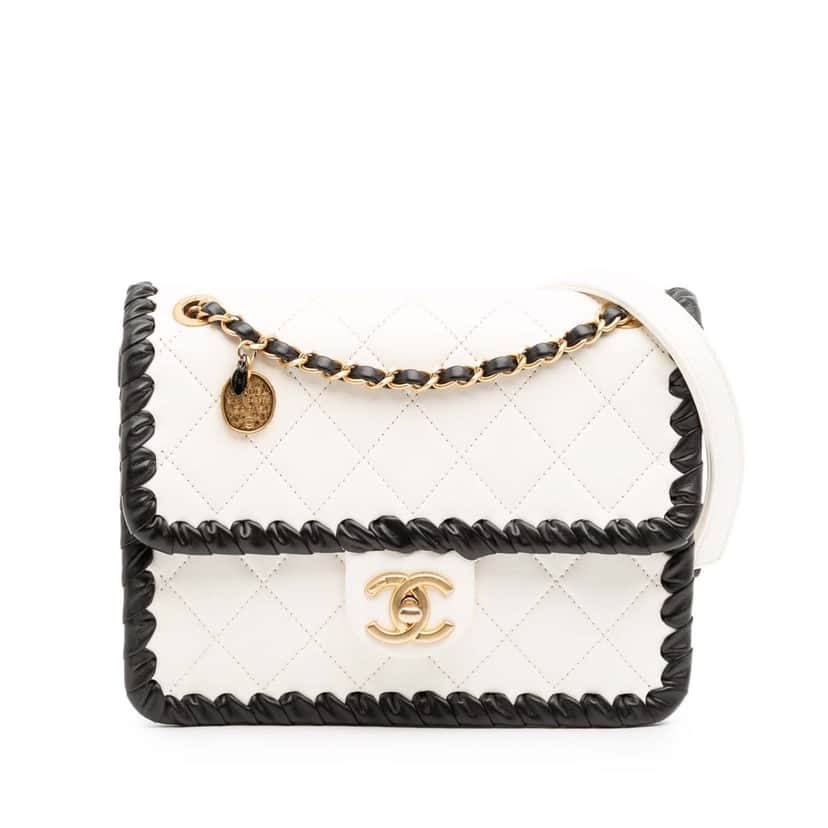 Chanel Small Quilted Calfskin Braided My Own Frame Flap White Leather Fair condition - Front View