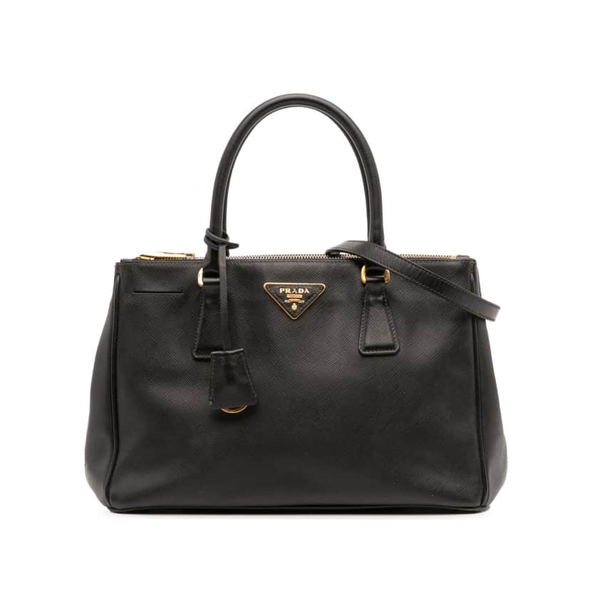 Prada Small Saffiano Lux Galleria Double Zip Satchel Black Leather Good condition - Front View