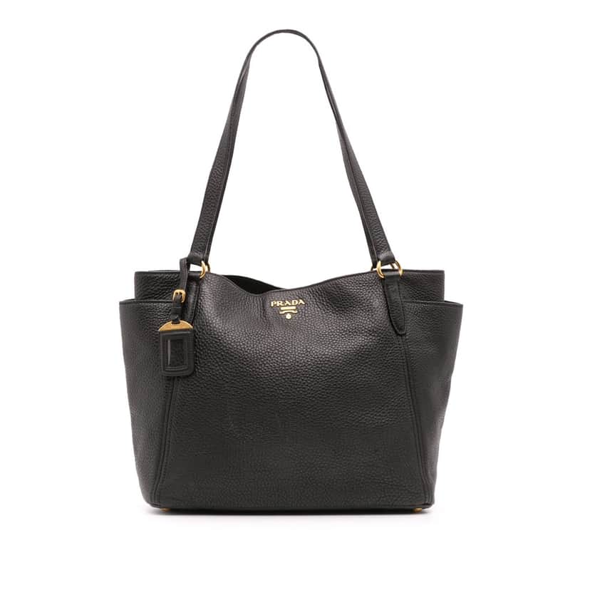 Prada Vitello Daino Double Pocket Tote Black Leather Good condition - Front View