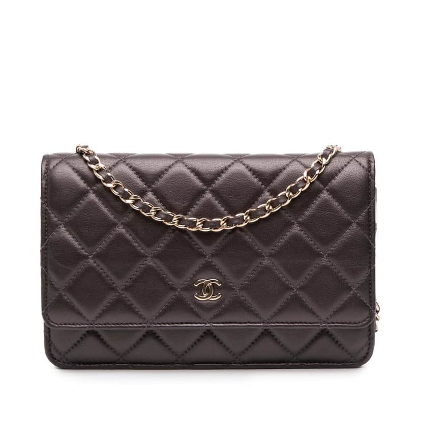 Chanel CC Quilted Lambskin Wallet on Chain Brown Leather Good condition - Front View