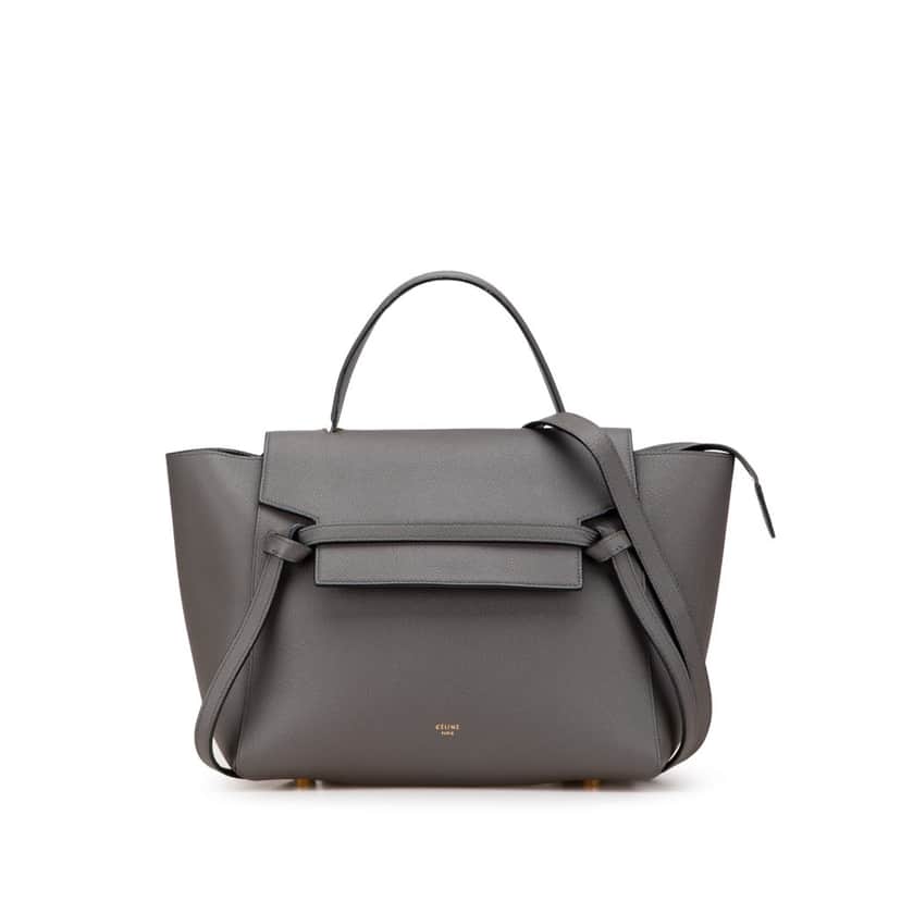 Celine Mini Grained Calfskin Belt Bag Grey Leather Good condition - Front View