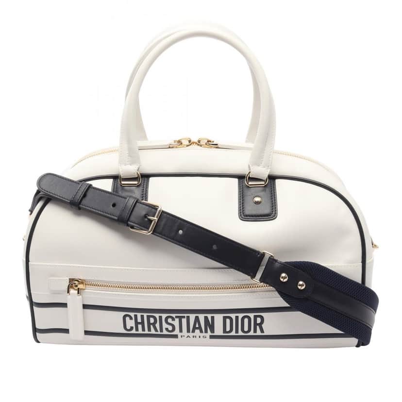 Dior Medium Leather Dior Vibe Bowling Bag White Leather Good condition - Front View