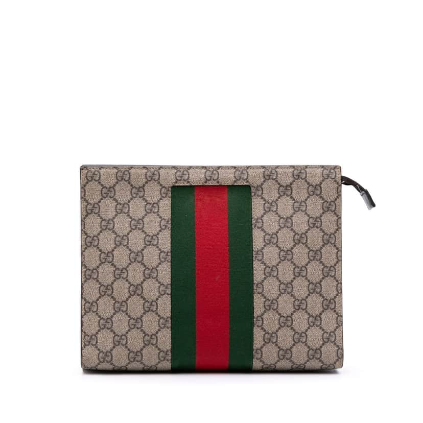 Gucci GG Supreme Web Clutch Brown Canvas Good condition - Front View