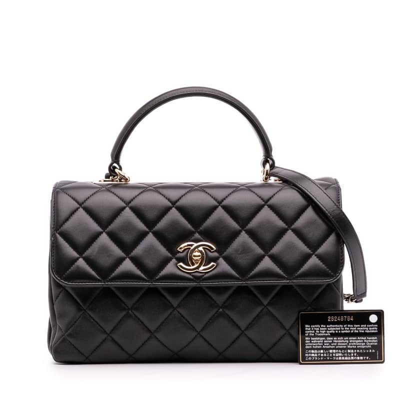 Chanel Medium Lambskin Trendy CC Top Handle Bag Black Leather Good condition - Front View