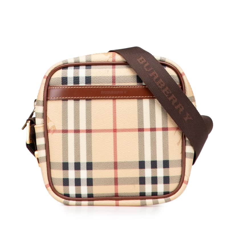 Burberry Haymarket Check Coated Canvas Crossbody Brown Canvas Very good condition - Front View