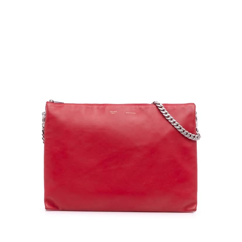Celine Lambskin Soft Trio Shoulder Bag Red Leather Good condition - Front View