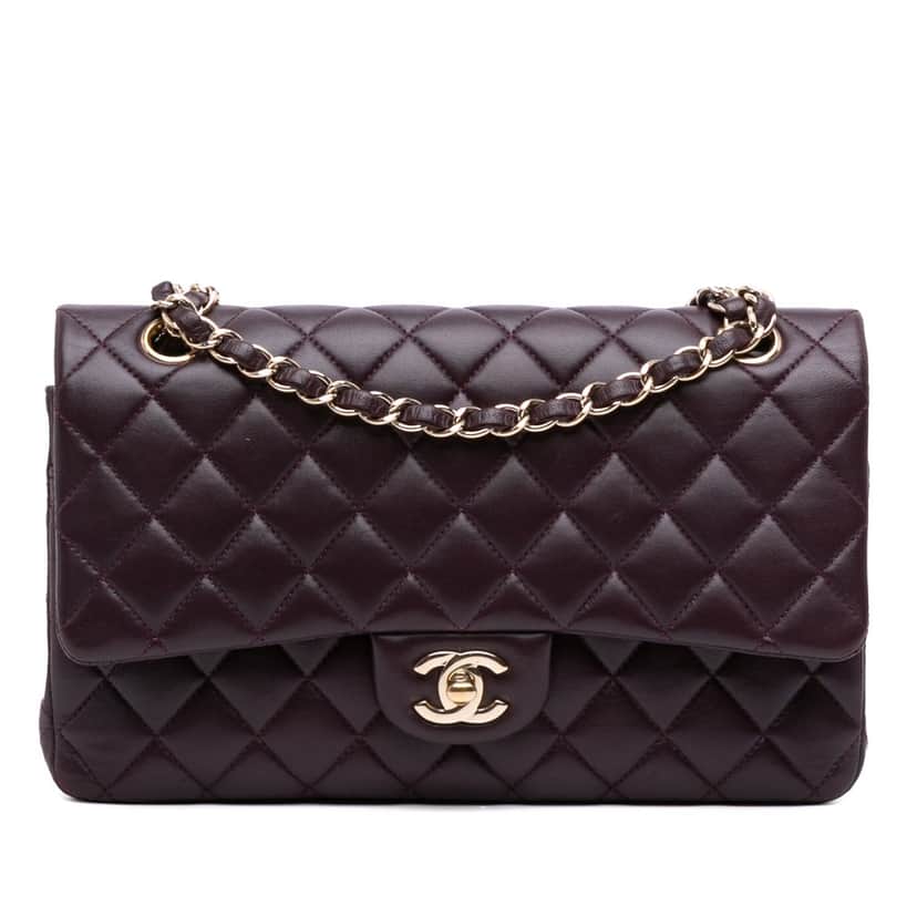 Chanel Medium Classic Lambskin Double Flap Purple Leather Good condition - Front View
