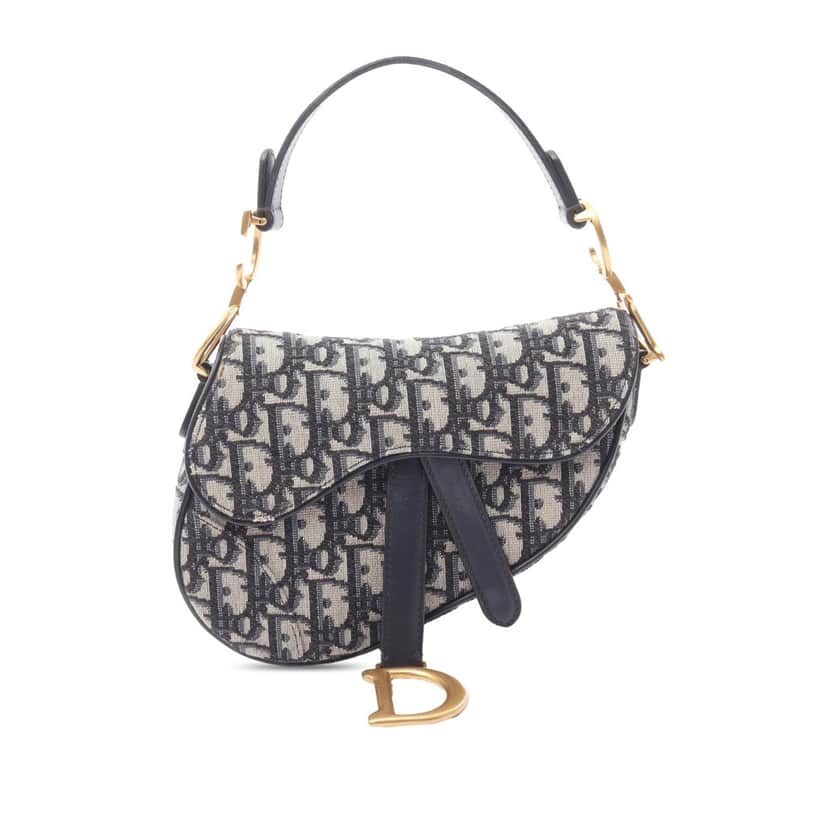 Dior Mini Oblique Canvas Saddle Bag Blue Canvas Good condition - Front View