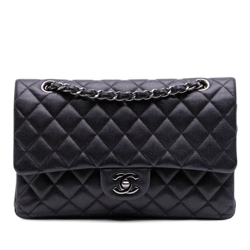 Chanel Medium Classic Caviar Double Flap Black Leather Good condition - Front View