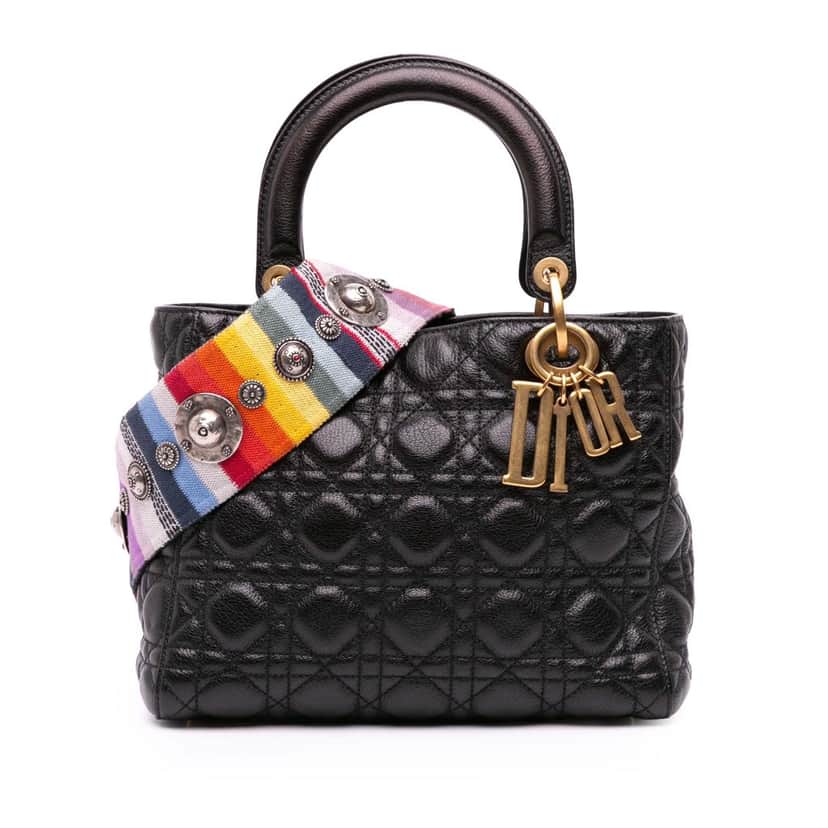 Dior Medium Grained Calfskin Cannage Supple Lady Dior Black Leather Good condition - Front View