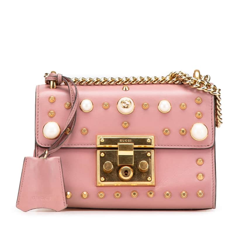 Gucci Small Pearl Studded Leather Padlock Crossbody Pink Leather Good condition - Front View