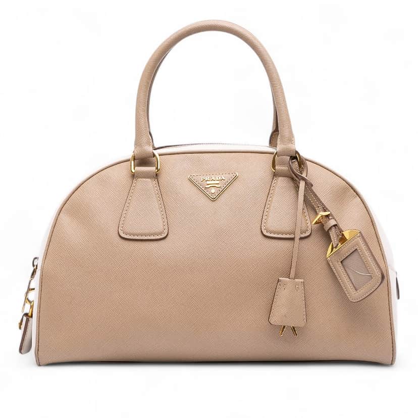 Prada Saffiano Lux Bowling Handbag Brown Leather Good condition - Front View