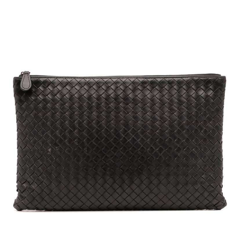 Bottega Veneta Nappa Intrecciato Clutch Black Leather Good condition - Front View