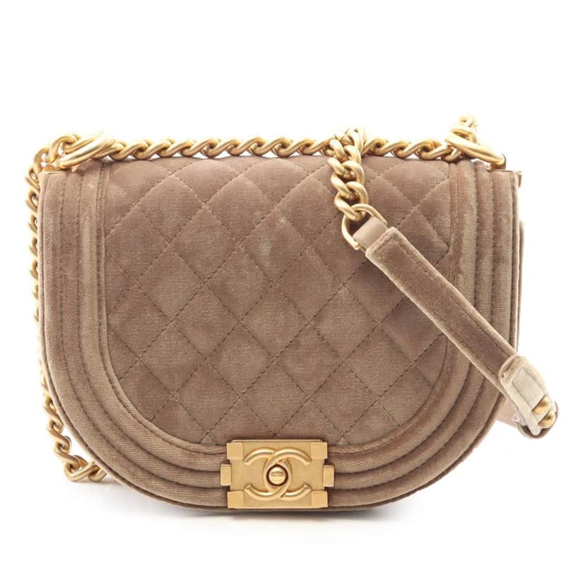 Chanel Small Quilted Velvet Boy Messenger Bag Brown Velvet Good condition - Front View