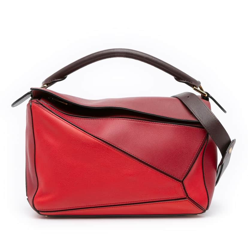Loewe Medium Tricolor Calfskin Puzzle Satchel Red Leather Good condition - Front View