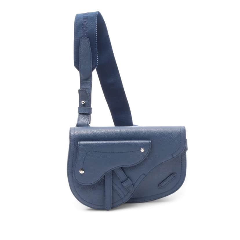Dior Grained Calfskin Saddle Pouch Blue Leather Good condition - Front View