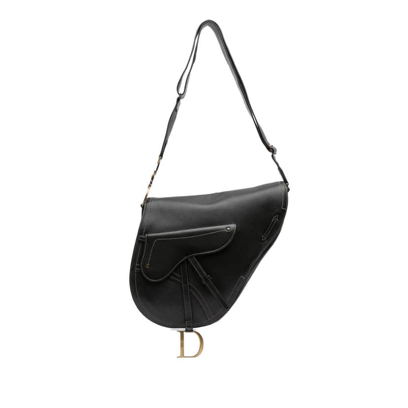 Dior Leather Baudrier Saddle Bag Black Leather Good condition - Front View