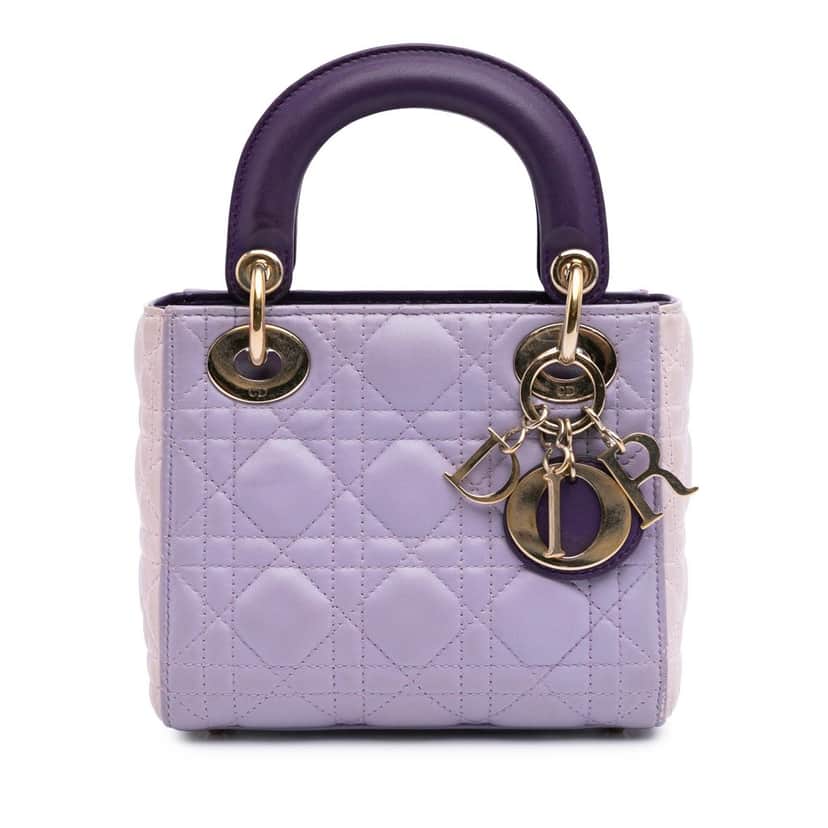 Dior Mini Tricolor Lambskin Cannage Lady Dior Purple Leather Good condition - Front View