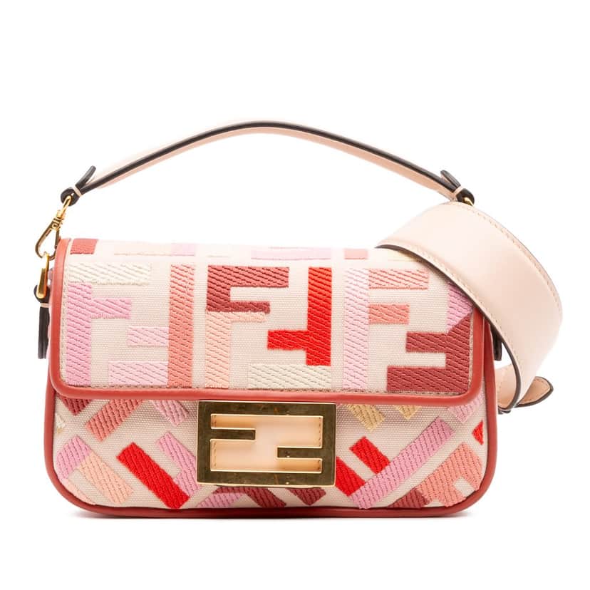 Fendi Mini Zucca Embroidered Baguette Satchel Pink Canvas Good condition - Front View