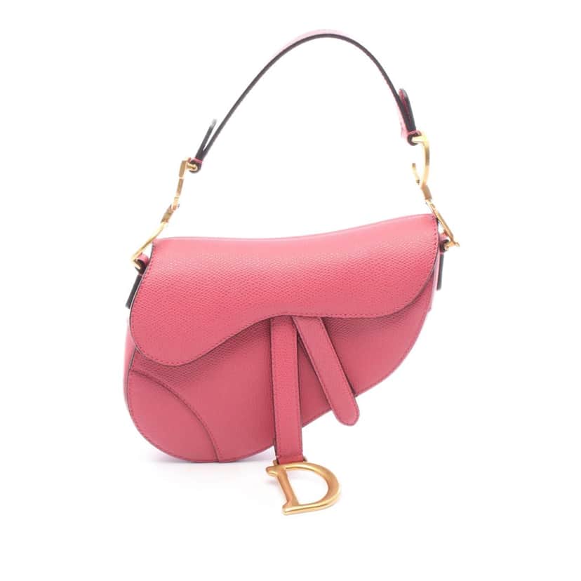 Dior Mini Grained Calfskin Saddle Bag Pink Leather Good condition - Front View