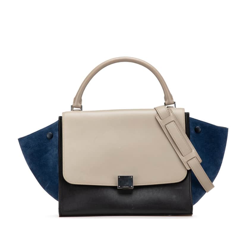 Celine Medium Tricolor Calfskin and Suede Trapeze Satchel Brown Leather Good condition - Front View