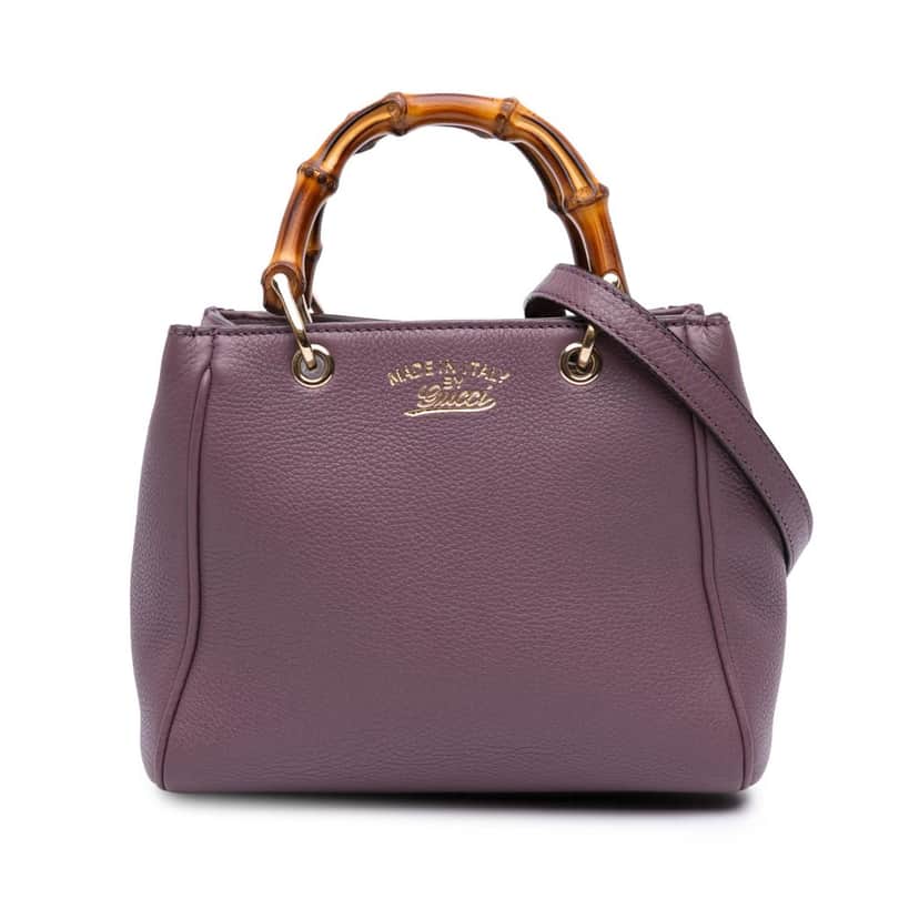 Gucci Mini Calfskin Bamboo Shopper Satchel Purple Leather Good condition - Front View